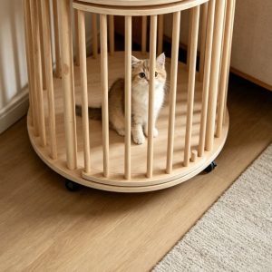 Round Solid Wood Cat Cage